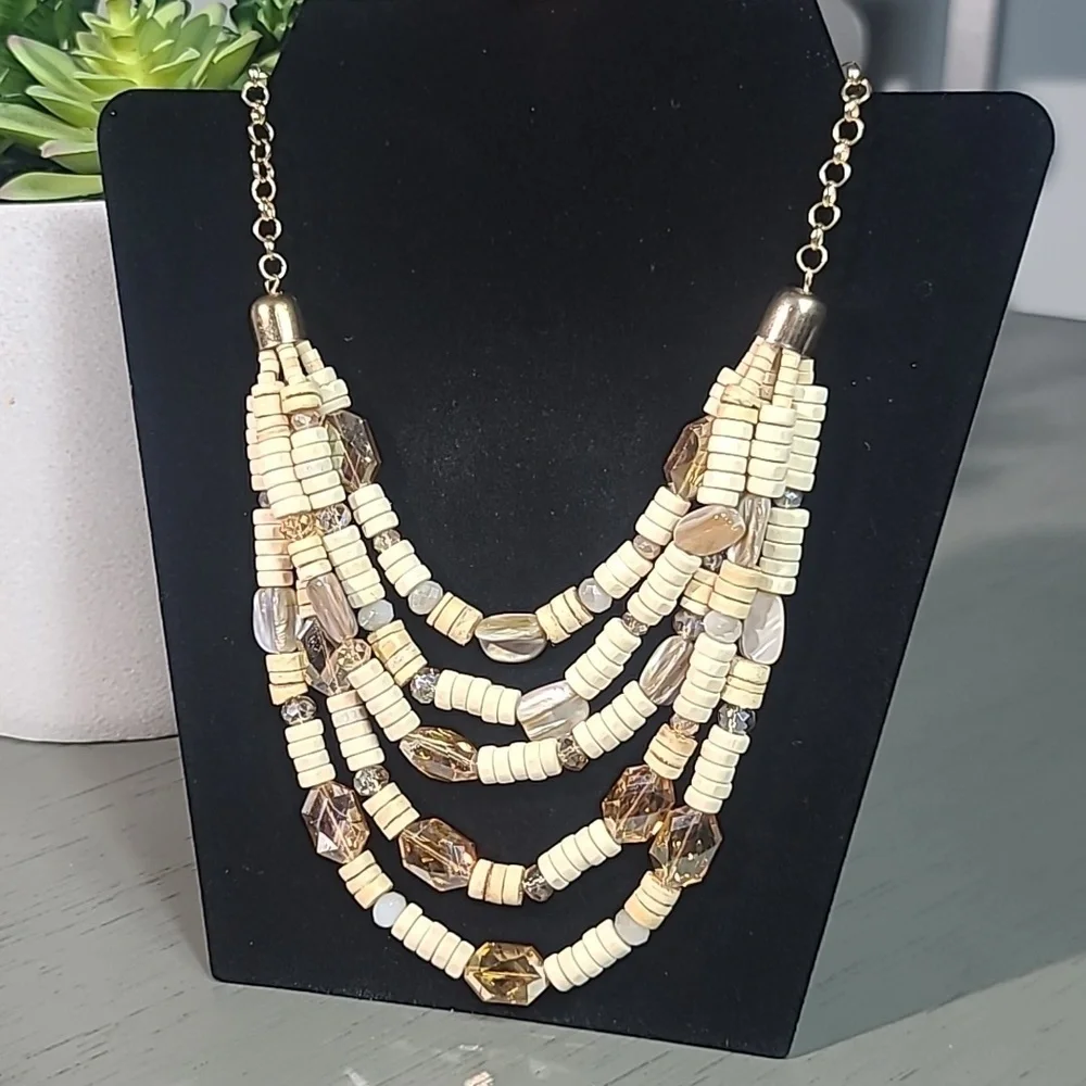 Sophis & Kate Gold and Brown Beaded Necklace and Earring Set